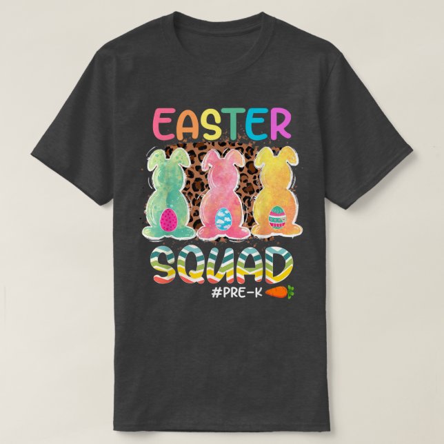 Camiseta Ovos de Páscoa na Esquadra de Professores Pré-K (Frente do Design)