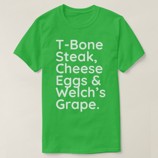 Camiseta Ovos de queijo com bife de ossos e uva de alvenari (Frente do Design)