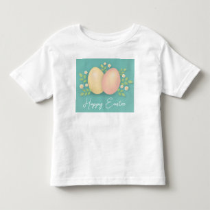 Camiseta Ovos e flores de Páscoa, rosa-azul e amarela