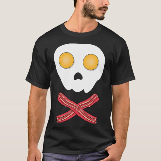 Camiseta Ovos Fritos Bacon Caveira Café da Manhã Brunch Com (Frente)