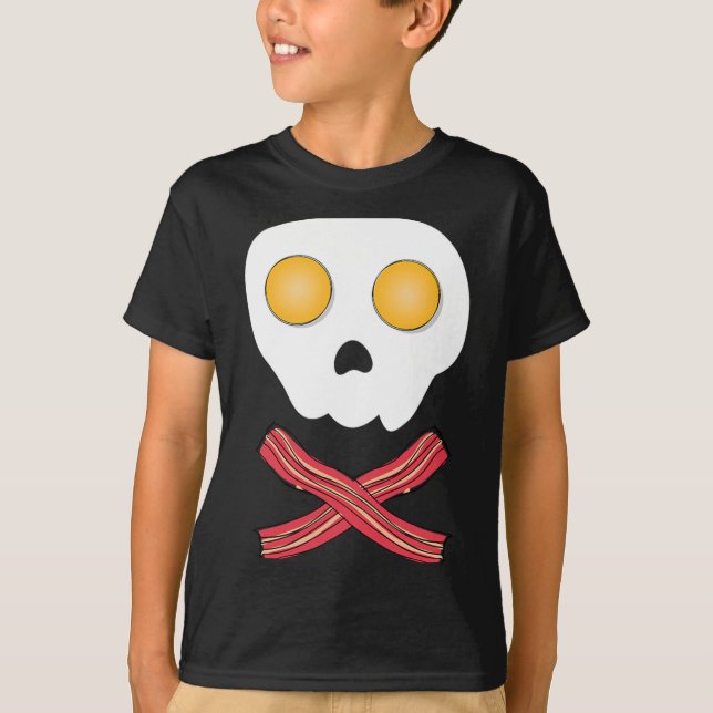 Camiseta Ovos Fritos Bacon Crânio Café da Manhã Brunch Comi (Frente)