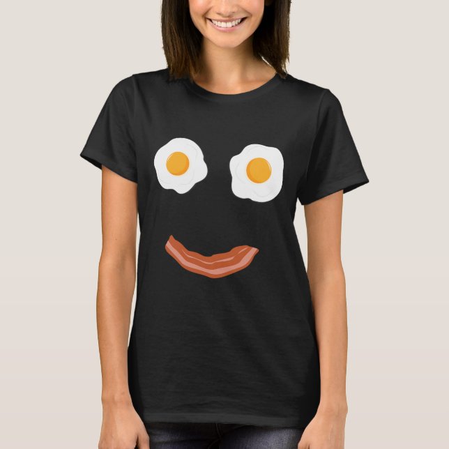 Camiseta Ovos Fritos Bacon Rosto Feliz Café da Manhã Comida (Frente)