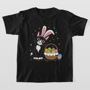 Camiseta Ovos Orelhas de Coelho Tuxedo Gato Preto Páscoa