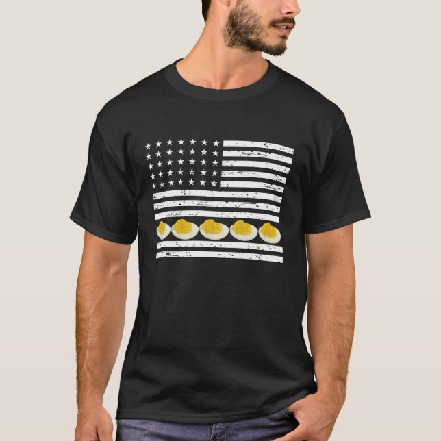 Camiseta Ovos Recheados Bandeira Americana Patriótico Dia d (Frente)
