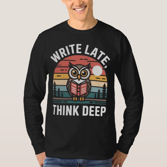 Camiseta  Owl Book Moon Vintage Sunset (Frente)