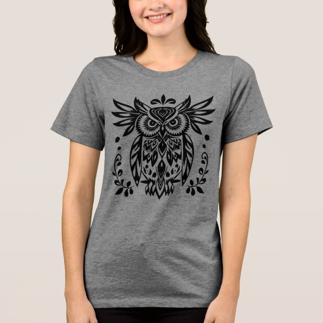 Camiseta Owl Lovers Rustic Woodlands Black White Bohemian  (Frente)