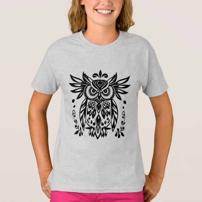Camiseta Owl Lovers Rustic Woodlands Black White Bohemian  (Frente)