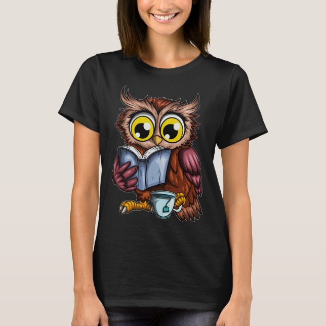 Camiseta Owls Book Newspaper Crime Novel Hot Tea Cup Owl Re (Frente)