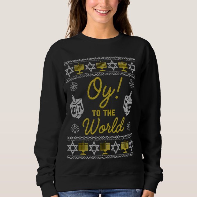 Camiseta Oy To The World Engraçado Hanukkah Sweater Style J (Frente)
