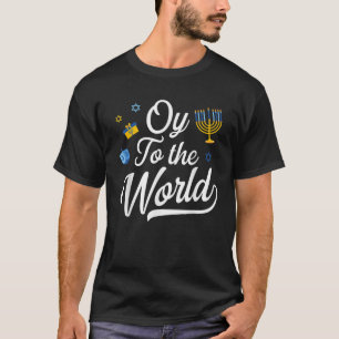 Camiseta Oy to the World Jewish Hanukkah Menorah Ugly Style