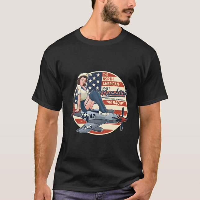 Camiseta P51 Mustang T Shirt Airplane Shirts Para Homens Ww (Frente)