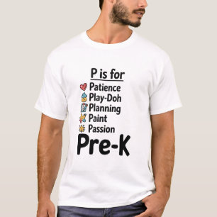 Camiseta P É Para Professores Pré-K De Volta Às Mulheres Na