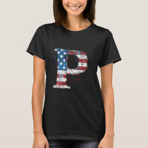 Camiseta P - Letra Monograma Inicial Alfabeto Patriótico Am