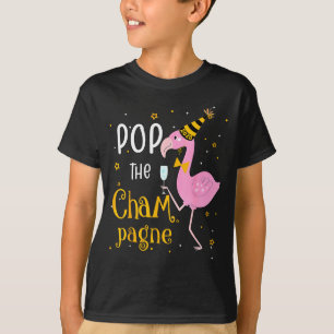 Camiseta P O Champanhe É Ano Novo! Flamingo Divertido Bebid