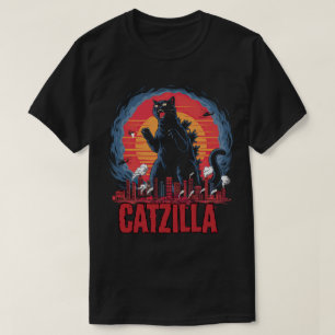 Camiseta PA38 Catzilla Giant Cat Funny Cat Feline Mãe Pai