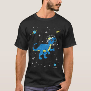 Camiseta Pachycephalosaurus azul e amarelo Dinos no espaço