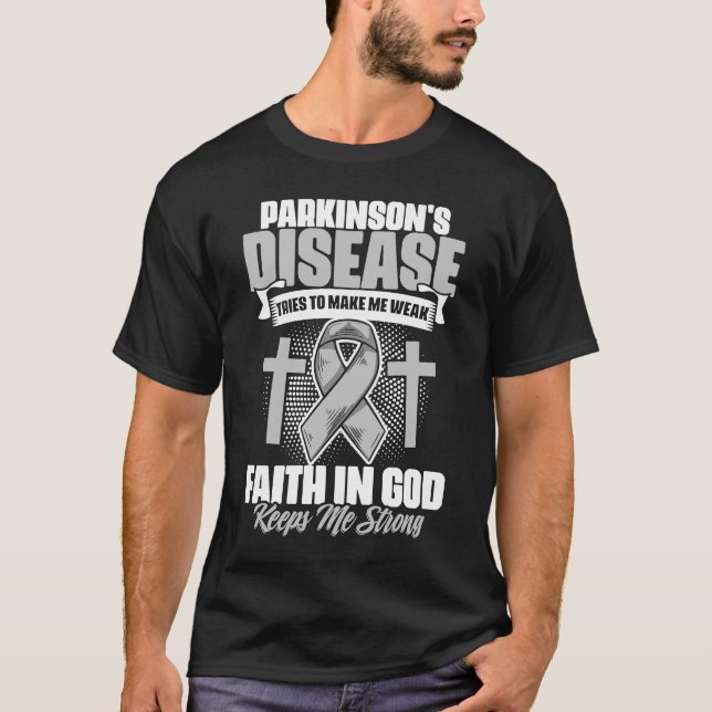 Camiseta Pacientes com DP Crentes em Deus Lutadores Contra  (Frente)