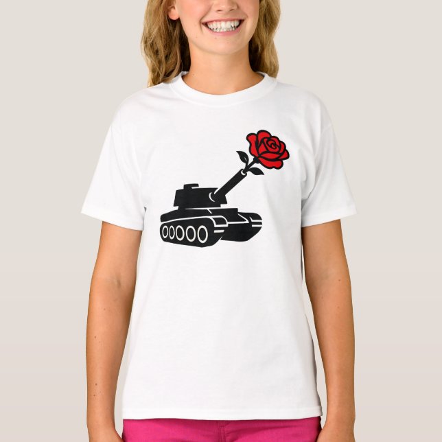 Camiseta Pacifismo anti-guerra do tanque de Rosa Floral (Frente)