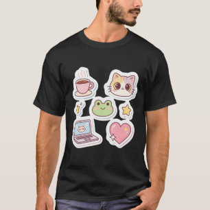 Camiseta Pacote de Adesivos de Gato e Sapo Estético Kawaii