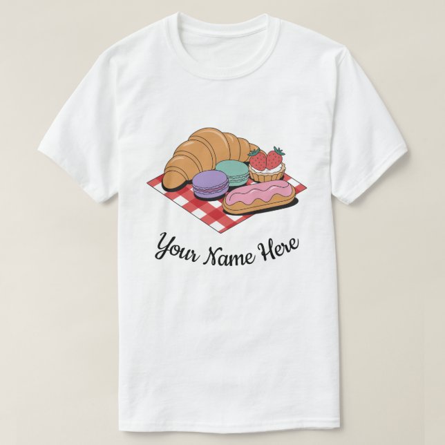 Camiseta Padaria de Éclair Croissant Personalizada para Ama (Frente do Design)