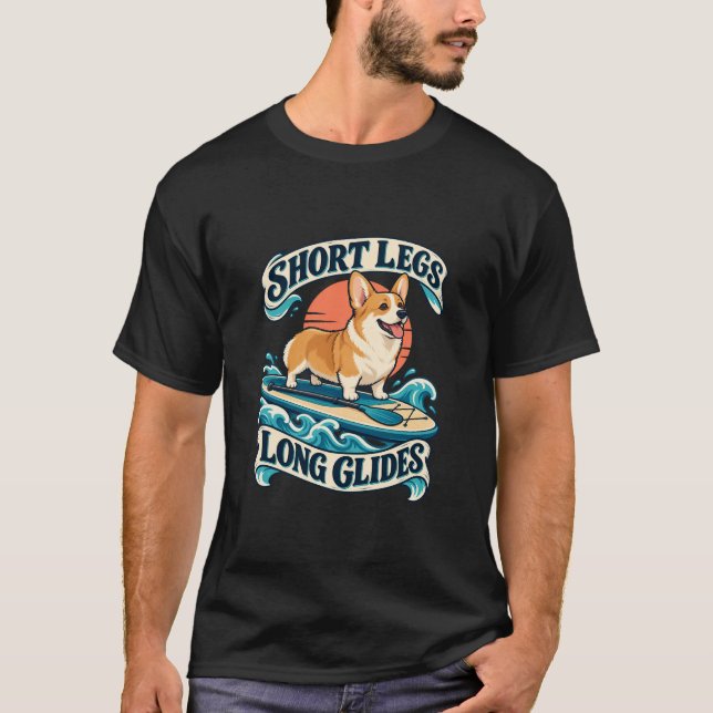 Camiseta Paddleboarding Corgi Pernas Curtas Longos Deslizes (Frente)