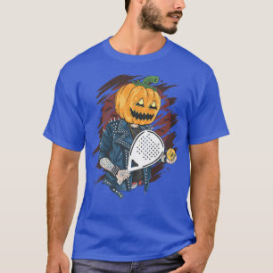 Camiseta Padel Halloween Pumpkin Segurando Um Tênis Ra