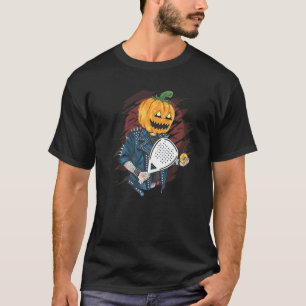 Camiseta Padel Halloween Pumpkin Segurando Um Tênis Ra