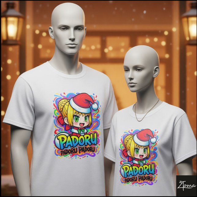 Camiseta Padoru Chibi Papai Noel Anime Tinta Salpicada (Criador carregado)