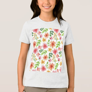 Camiseta Padrão-69677 das flores rosa-aquarela