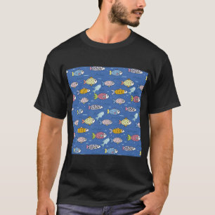 Camiseta Padrão Abstrato de Peixes Multicoloridos. Colorido