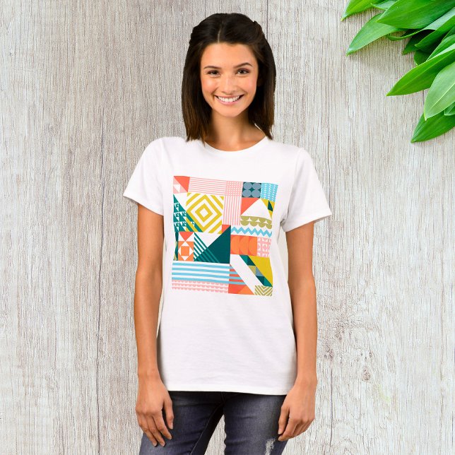 Camiseta Padrão Abstrato Geométrico Colorido (Criador carregado)