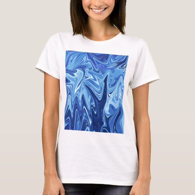 Camiseta Padrão abstrato líquido azul (Frente)
