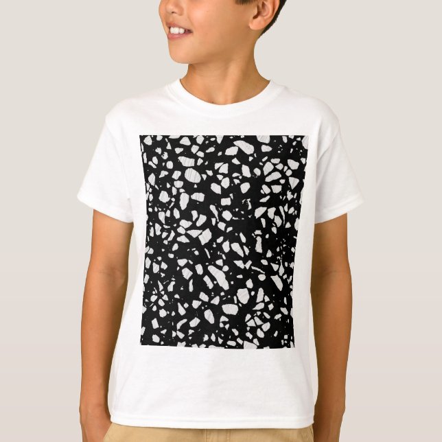 Camiseta Padrão abstrato Terrazzo Mosaico preto e branco (Frente)