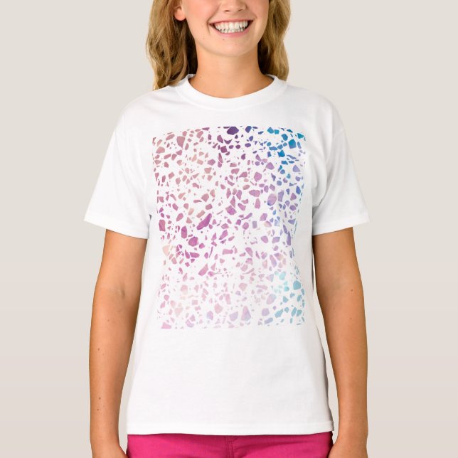 Camiseta Padrão abstrato Terrazzo Mosaico rosa e azul (Frente)
