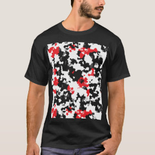 Camiseta Padrão Abstrato Vermelho Preto e Branco Cristalino