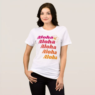 Camiseta Padrão Aloha Hibisco Rosa Laranja Havaí Floral