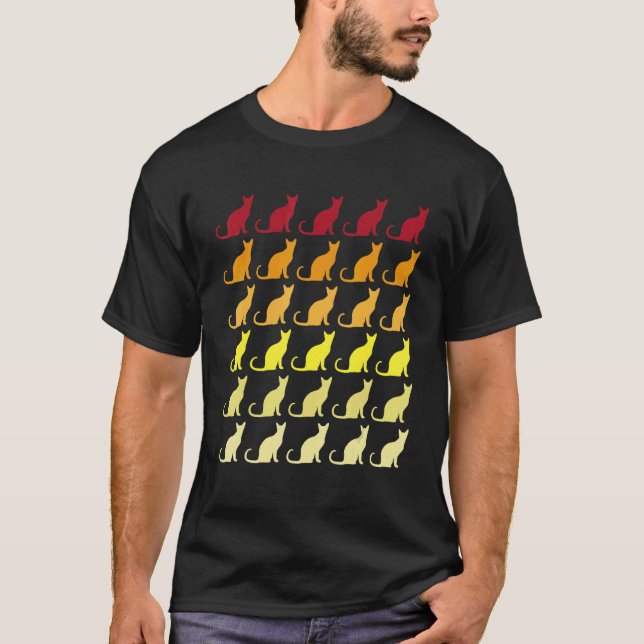 Camiseta Padrão Animal Retro de Gato (Frente)