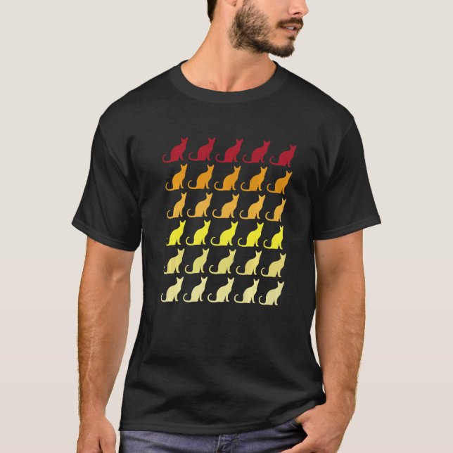 Camiseta Padrão Animal Retro de Gato (Frente)