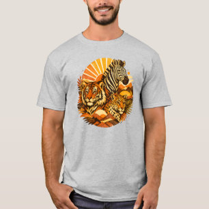 Camiseta Padrão Animal Safari Retro Boho Vida Selvagem Vi