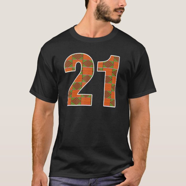 Camiseta Padrão aniversário de 21 anos afro-americano do Ke (Frente)