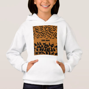 Camiseta Padrão Assustador de Gato Preto e Morcego de Hallo