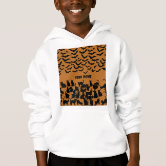 Camiseta Padrão Assustador de Gato Preto e Morcego de Hallo