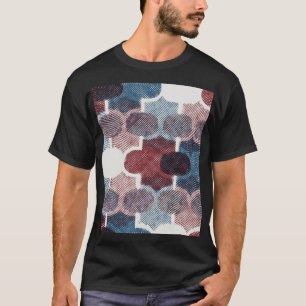 Camiseta Padrão Azul Abstrato vermelho geométrico