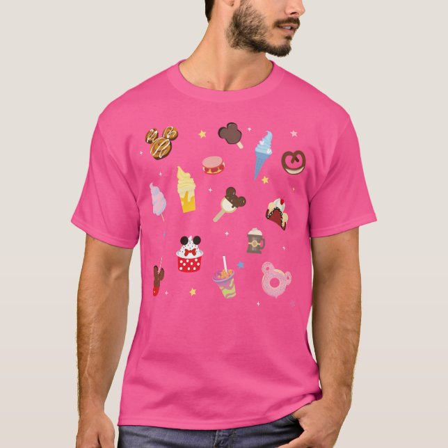 Camiseta Padrão Azul De Tratamento Mágico Com Comida E Bebi (Frente)