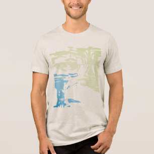 Camiseta Padrão Azul Tropical de Praia tipo Batik