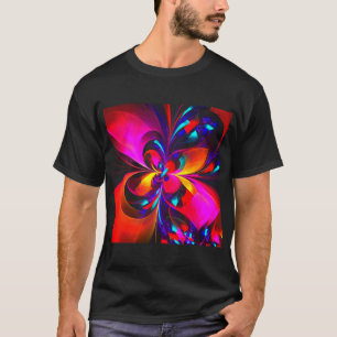 Camiseta Padrão Azul Vermelho Abstrato Floral Moderno #07