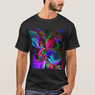 Camiseta Padrão Azul Vermelho Abstrato Floral Moderno #12