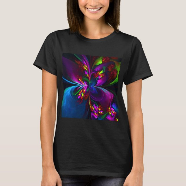 Camiseta Padrão Azul Vermelho Abstrato Floral Moderno #15 (Frente)