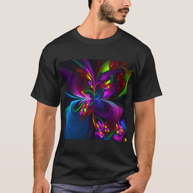 Camiseta Padrão Azul Vermelho Abstrato Floral Moderno #15 (Frente)