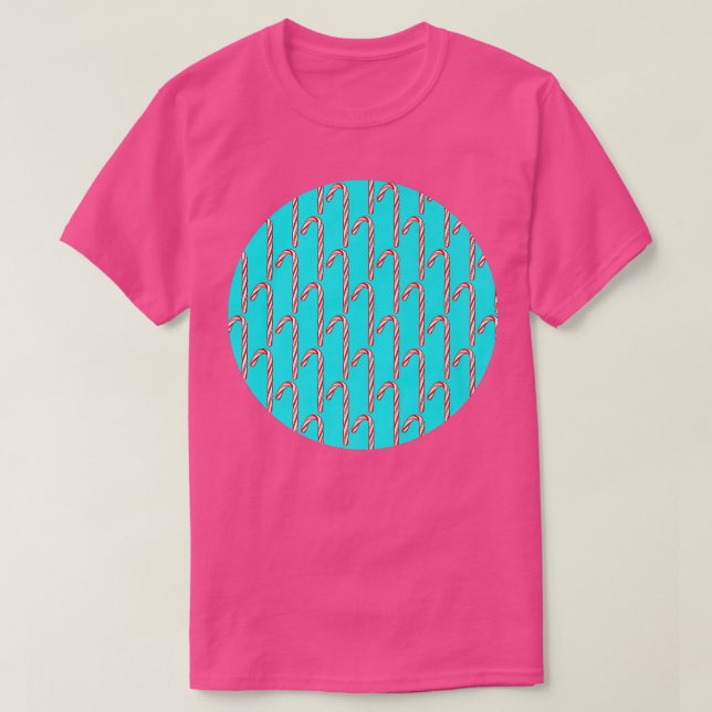 Camiseta Padrão Candy Cane no Fundo Turquesa 49 (Frente do Design)